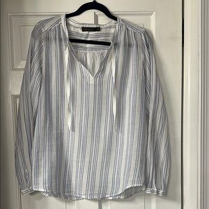The Limited White and Blue Relaxed Tie Front Blouse